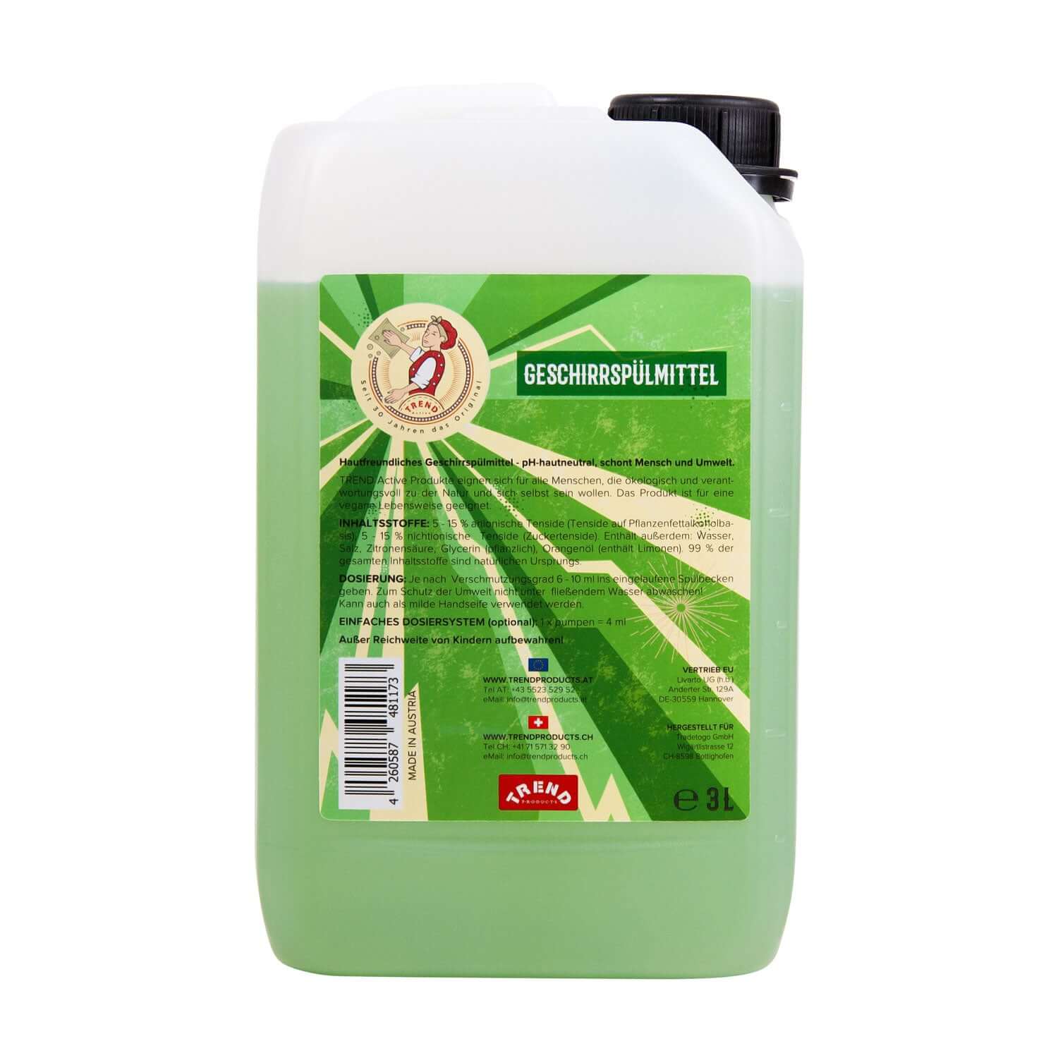 TREND Active hautschonendes Geschirrspülmittel 3L mit Jobaöl aus Österreich, sanft wie Pflegecreme