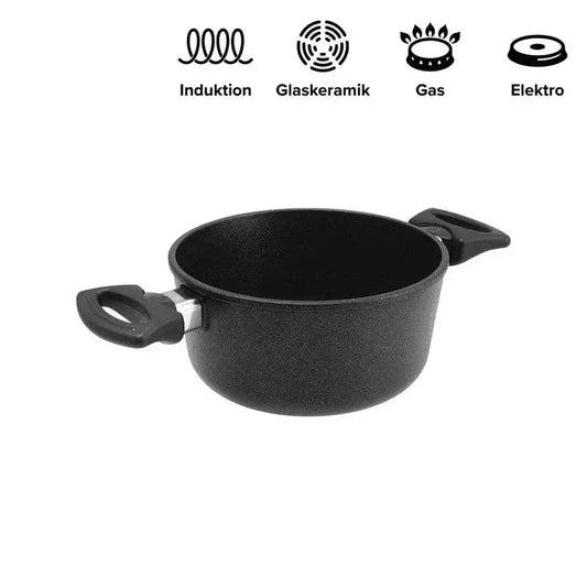TREND Royal TR720 Kochtopf aus Aluguss mit Glasdeckel – wiederbeschichtbar, hitzebeständig und ideal für Suppen oder Eintöpfe – erhältlich bei Trend Products