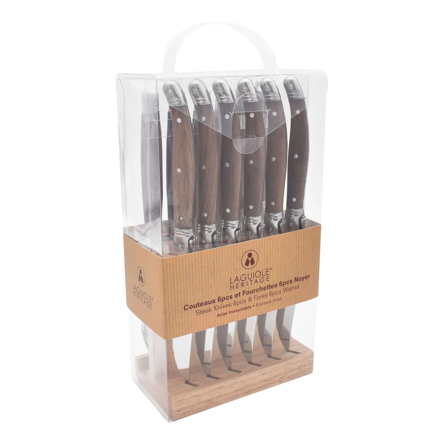 Laguiole Besteckset 12-teilig mit Walnussgriffen – französisches Design für stilvolles Essen mit Messer und Gabel.